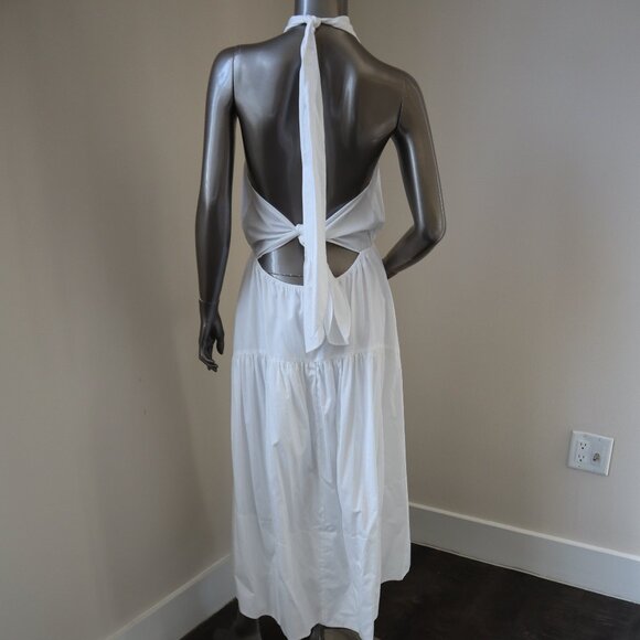 Vince Los Angeles White Halter Midi Dress Tiered Skirt Cotton Size Large New Tag - Picture 2 of 6
